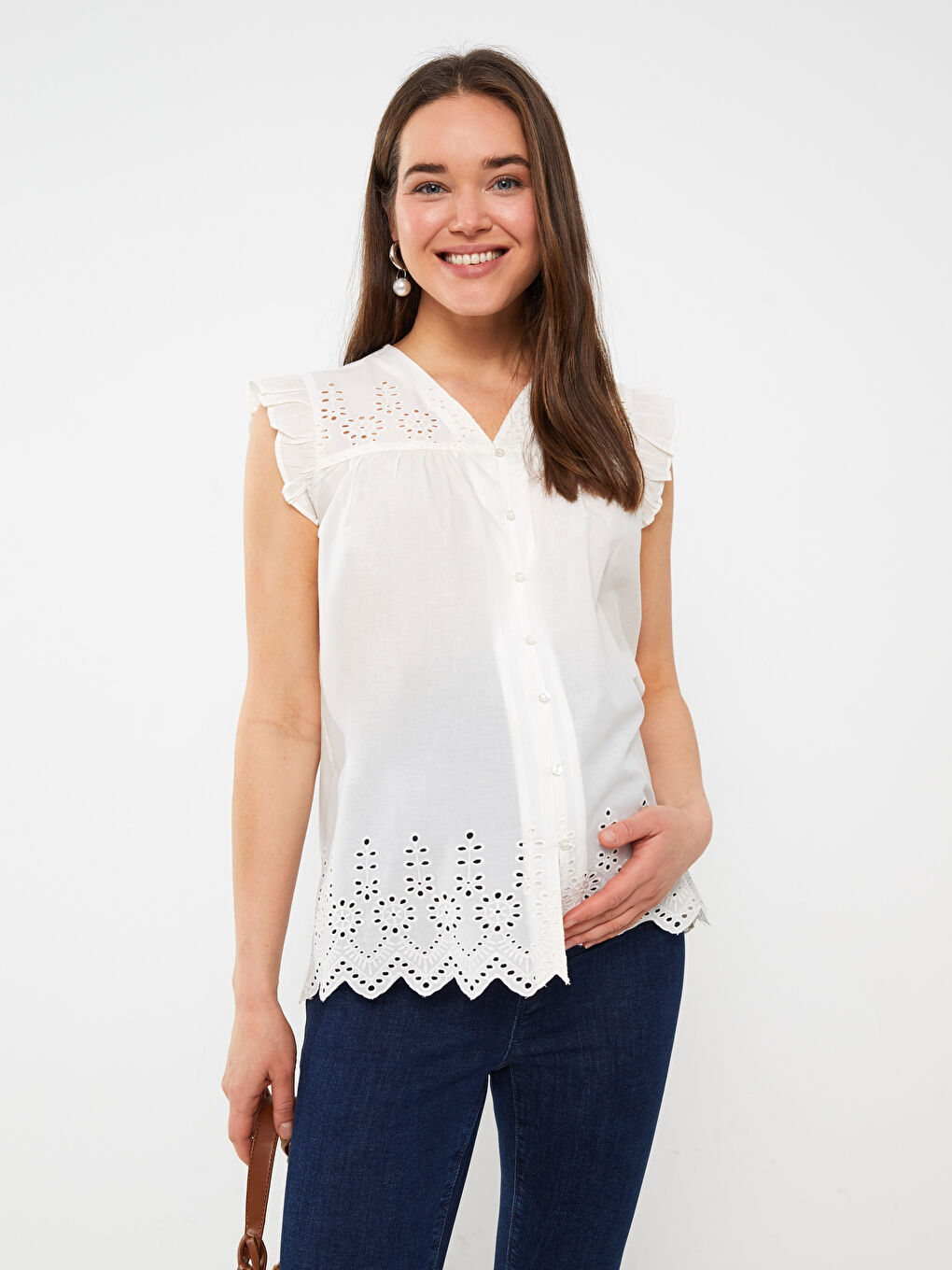 LCWAIKIKI Maternity V-Ausschnitt Bestickte Popeline Umstandsbluse -S31559Z8-E5X