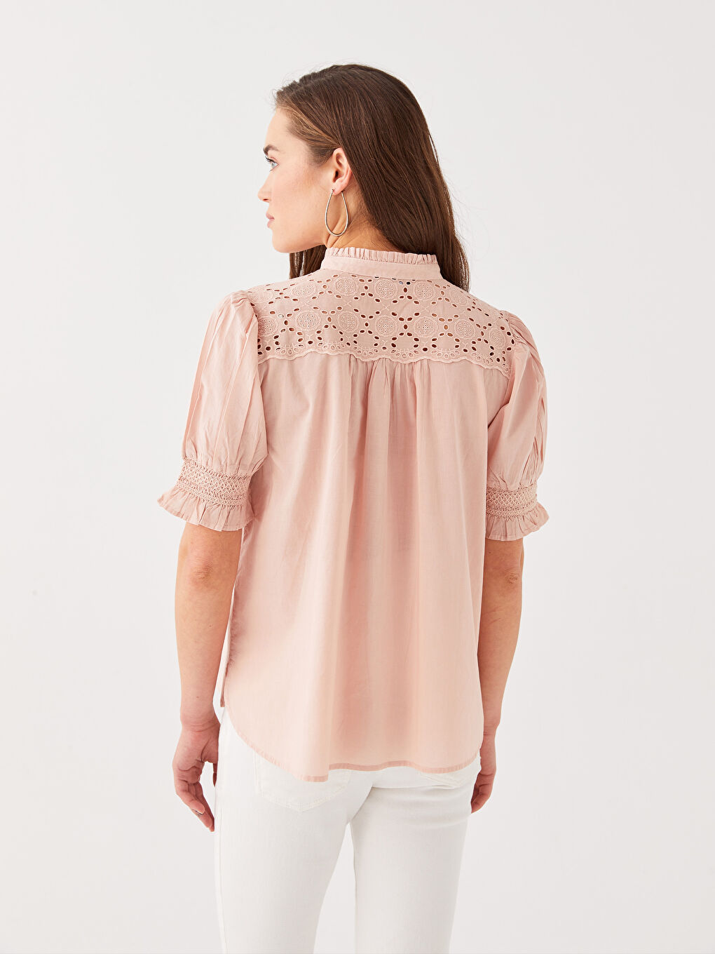 LCWAIKIKI Maternity Kaçık Yaka Nakışlı Kısa Kollu Hamile Bluz -S31560Z8-SKD