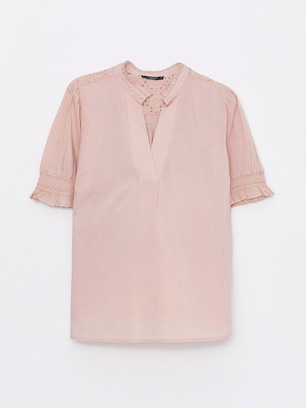 LCWAIKIKI Maternity Kaçık Yaka Nakışlı Kısa Kollu Hamile Bluz -S31560Z8-SKD