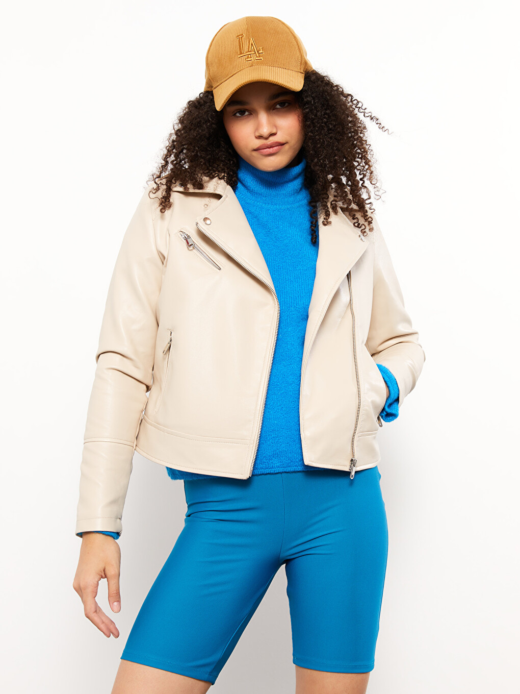 Woman Beige Faux Leather Jacket