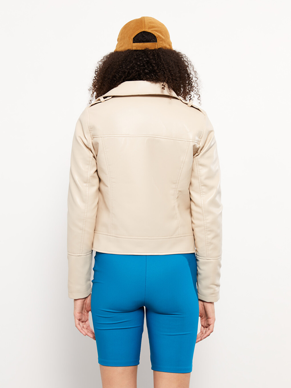 Woman Beige Faux Leather Jacket-5