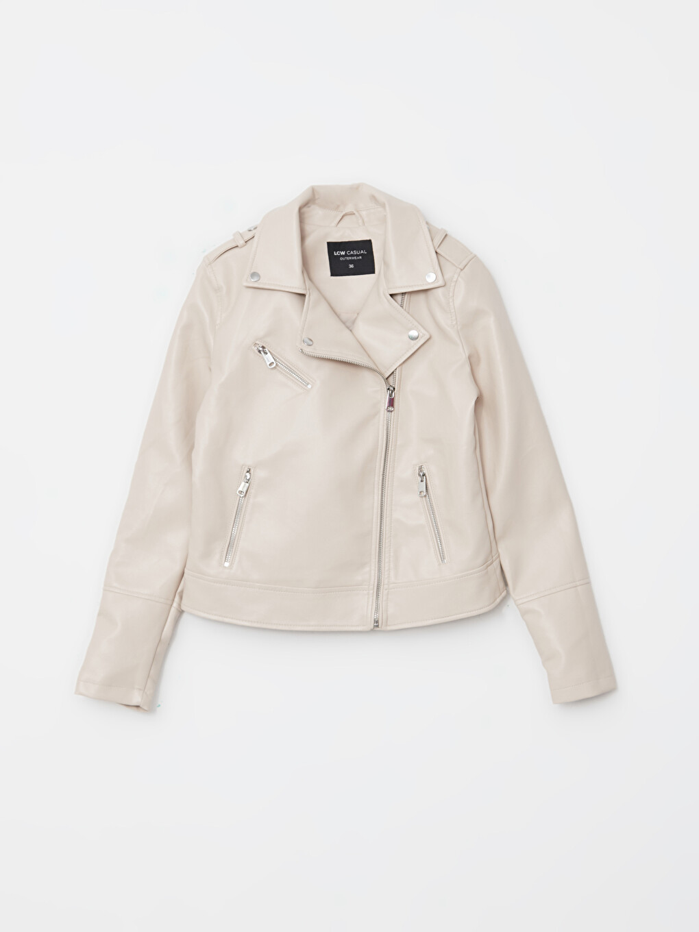 Woman Beige Faux Leather Jacket-6