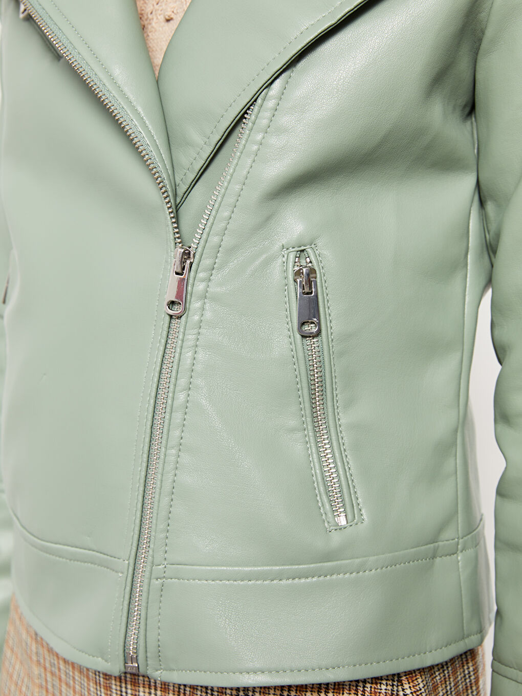 Veste en similicuir unie à col motard pour Femmes-4