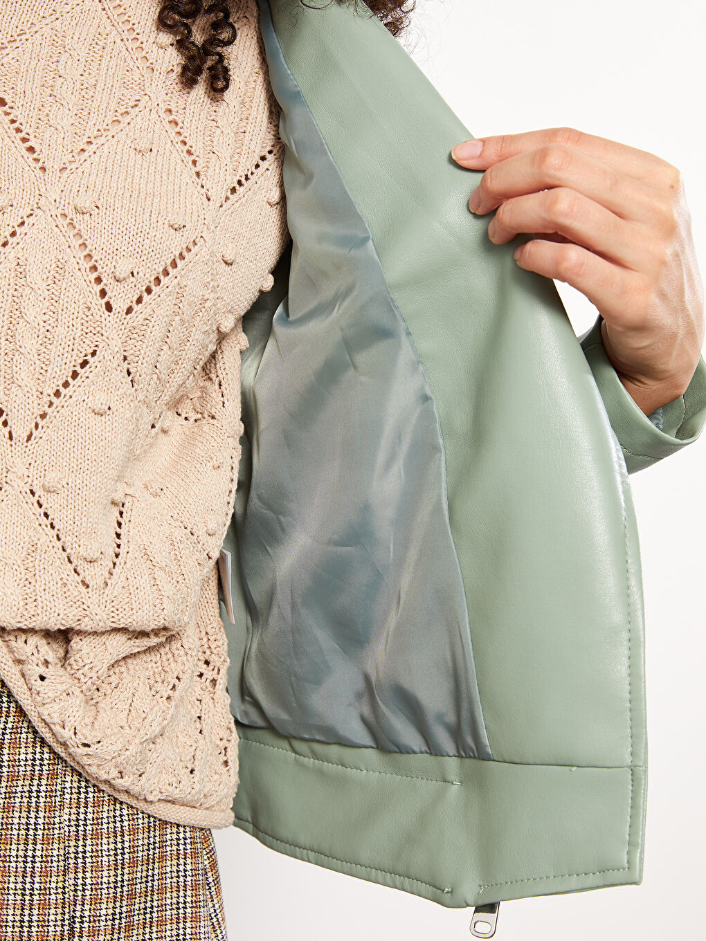 Veste en similicuir unie à col motard pour Femmes-5