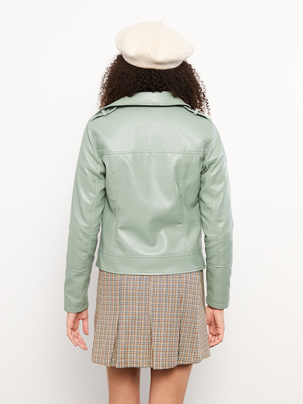 Veste en similicuir unie à col motard pour Femmes-6