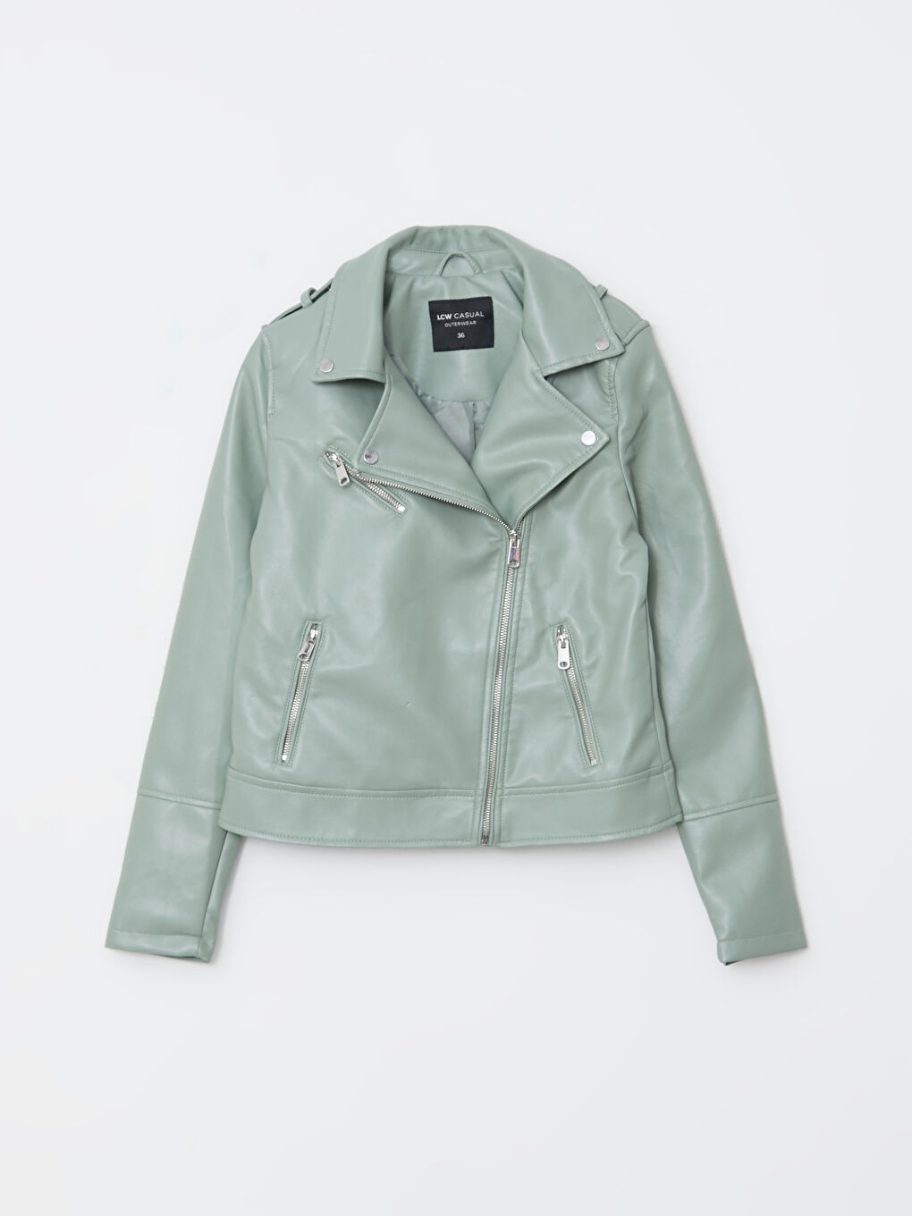 Veste en similicuir unie à col motard pour Femmes-7