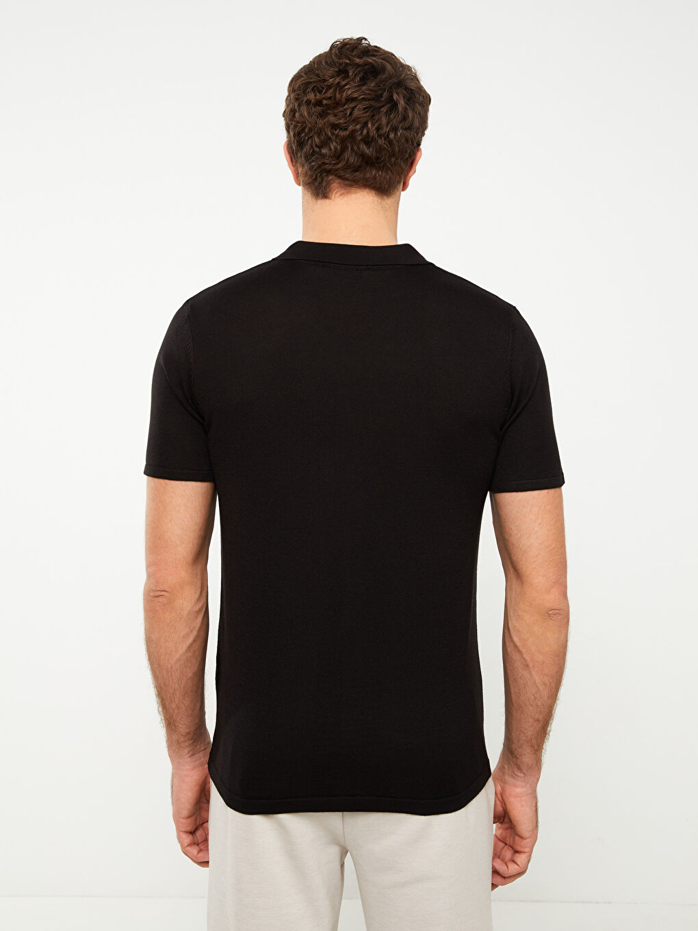 Siyah Regular Fit Kısa Kollu Erkek Triko Gömlek-4