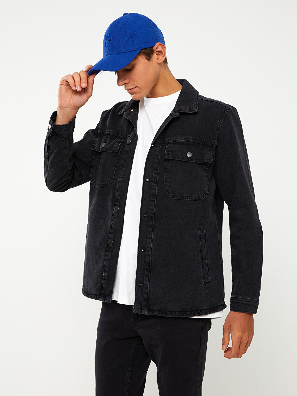 Siyah Standart Kalıp Erkek Jean Ceket