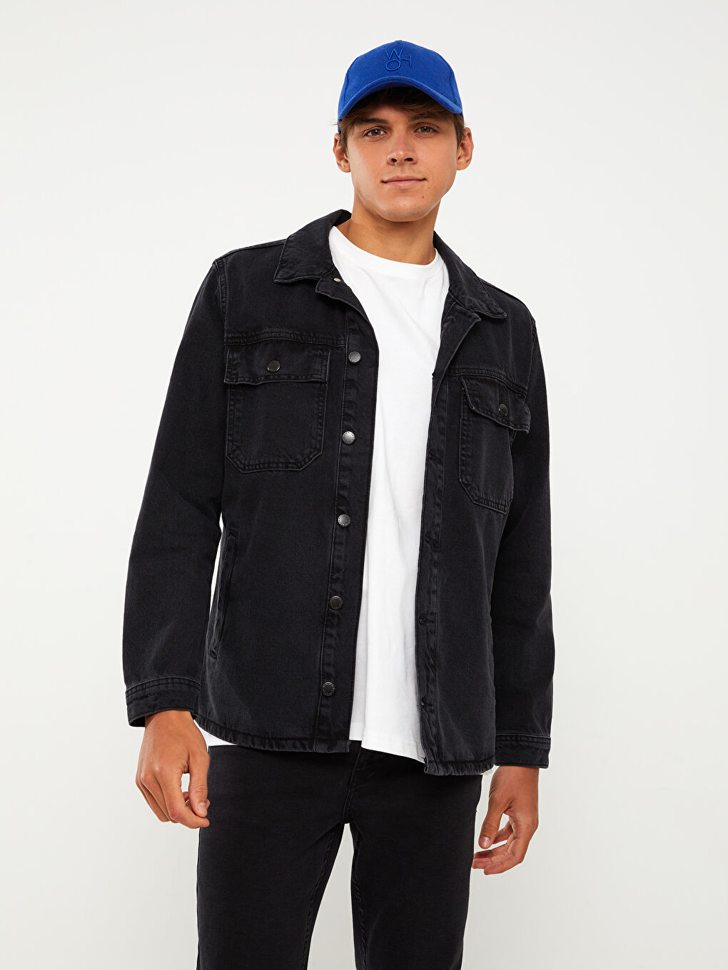 Siyah Standart Kalıp Erkek Jean Ceket-1