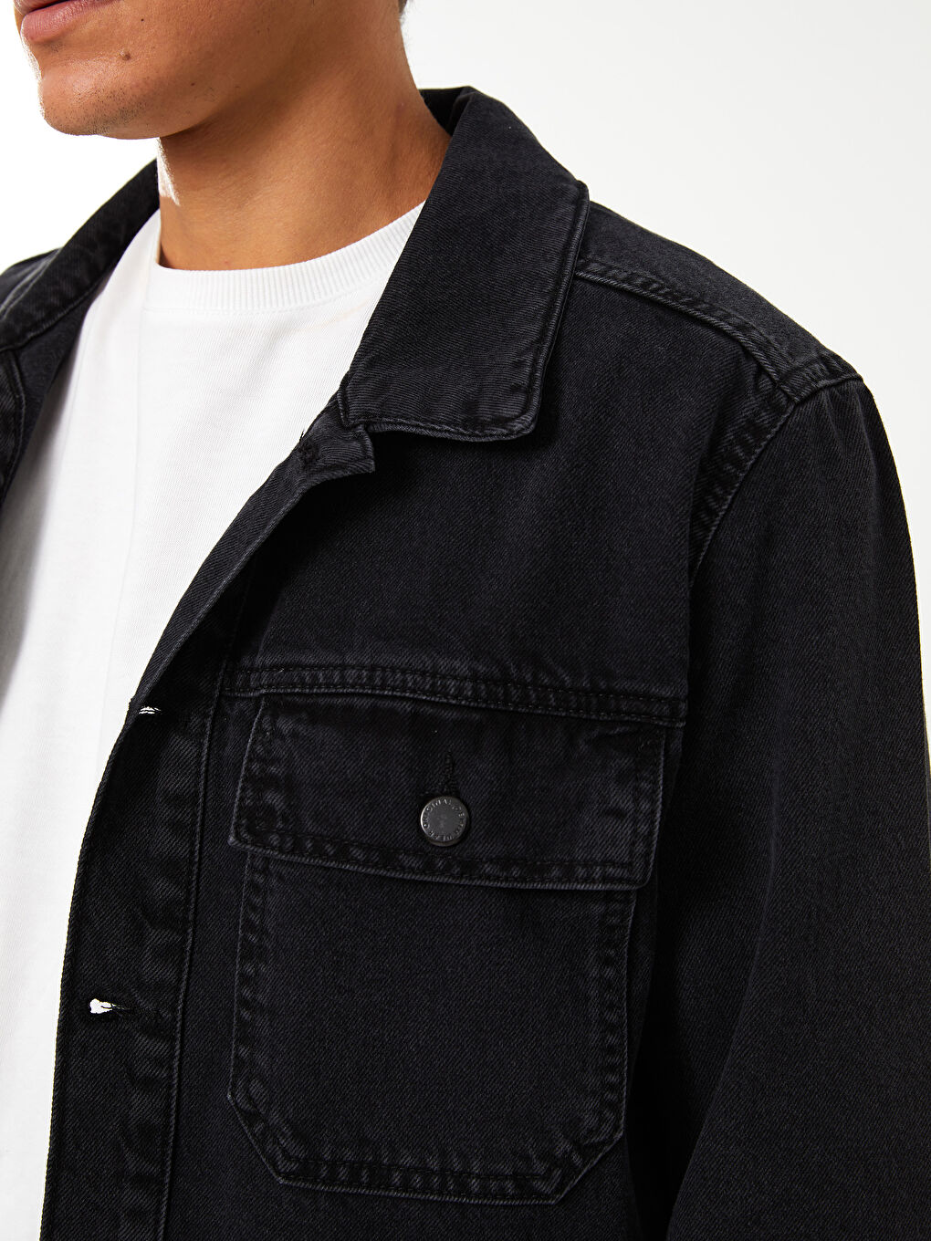 Siyah Standart Kalıp Erkek Jean Ceket-3