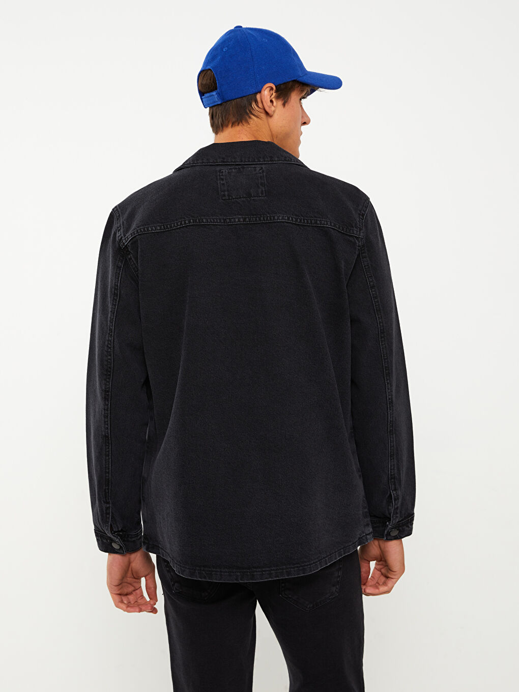 Siyah Standart Kalıp Erkek Jean Ceket-4