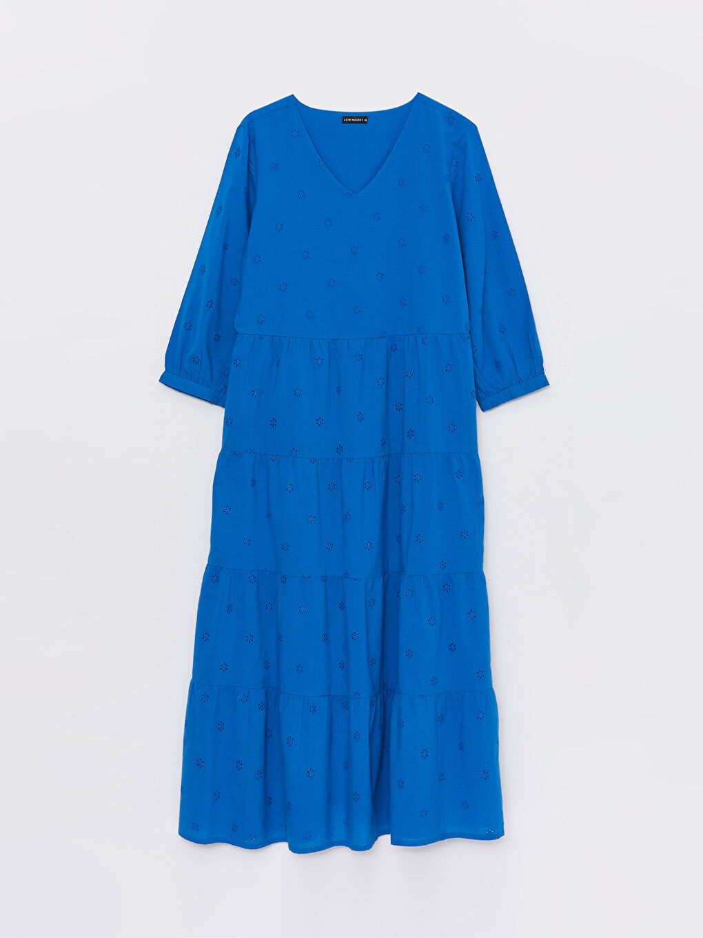 فستان نسائي بياقة على شكل حرف V وكم طويل-5