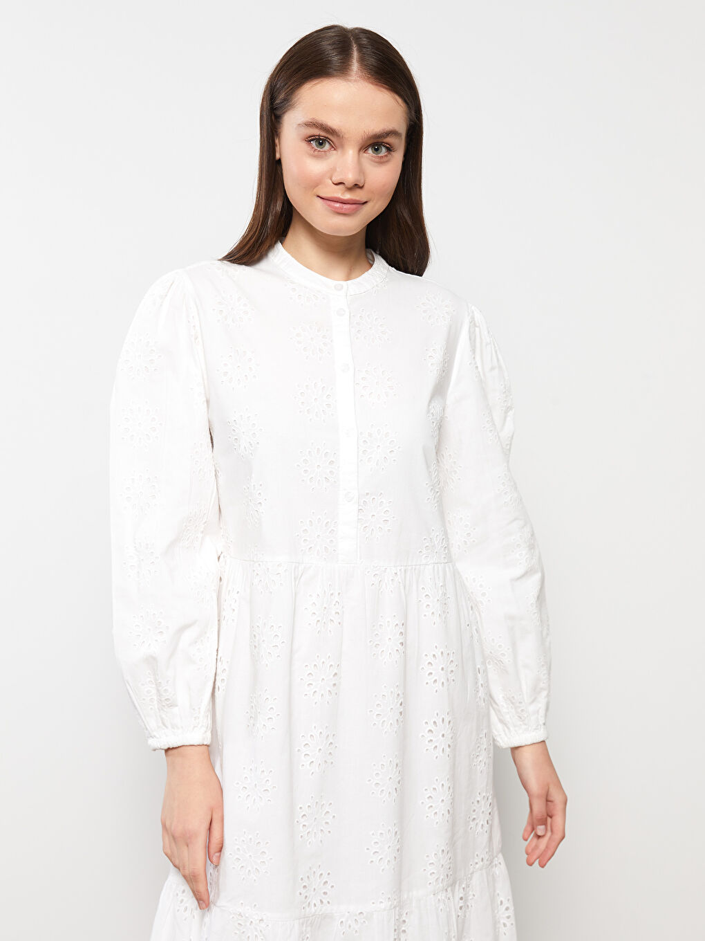 LCW Modest Crew Neck Embroidered Long Sleeve Women's Dress -S31659Z8-SDG