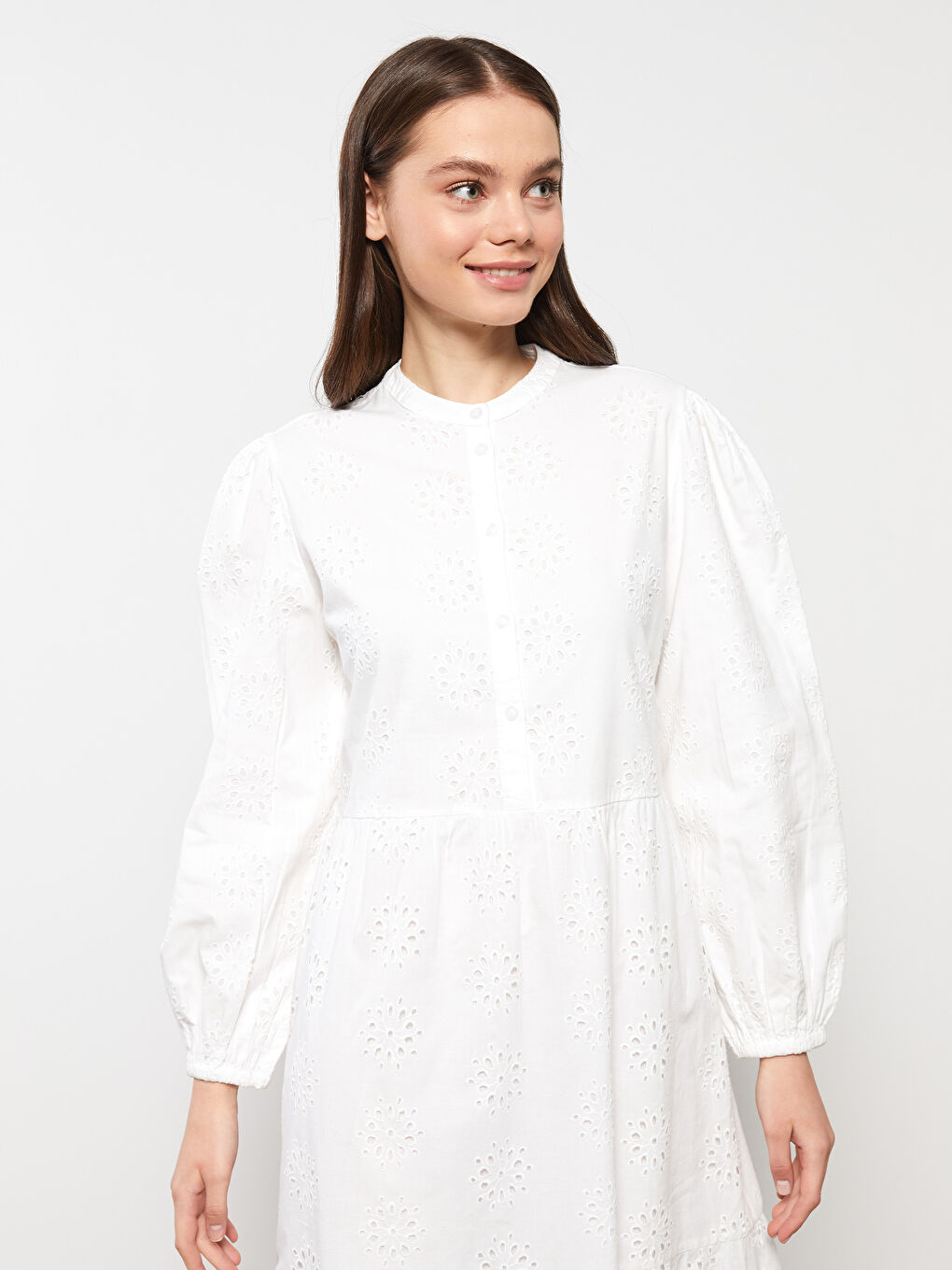LCW Modest Crew Neck Embroidered Long Sleeve Women's Dress -S31659Z8-SDG