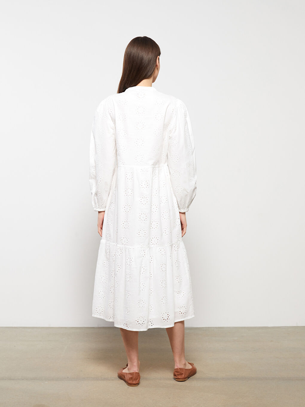LCW Modest Crew Neck Embroidered Long Sleeve Women's Dress -S31659Z8-SDG