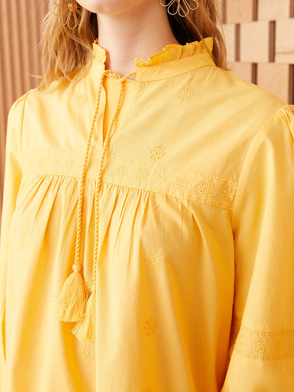 Button Down Collar Embroidered Poplin Long Sleeve Women's Shirt -S31661Z8-STU