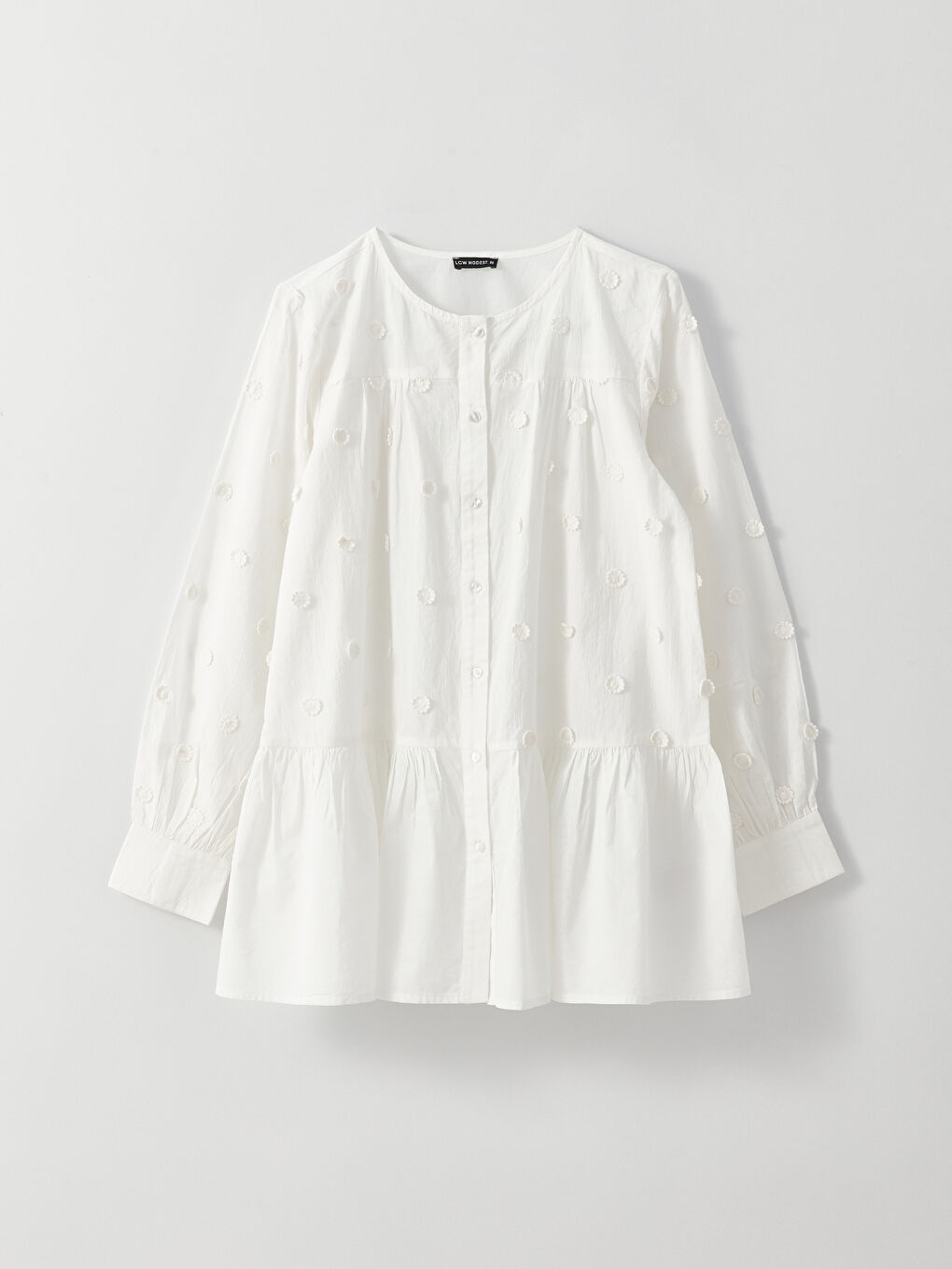 قميص كم طويل مطرز بياقة دائرية للسيدات-5