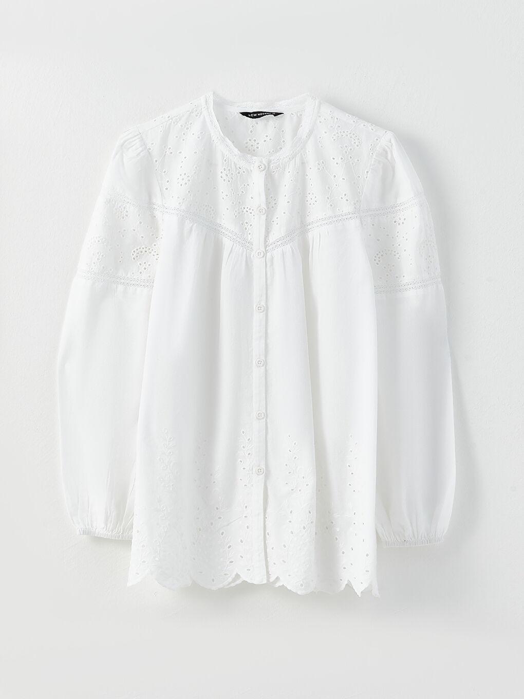 LCW Modest Crew Neck Embroidered Long Sleeve Women's Shirt -S31667Z8-S23