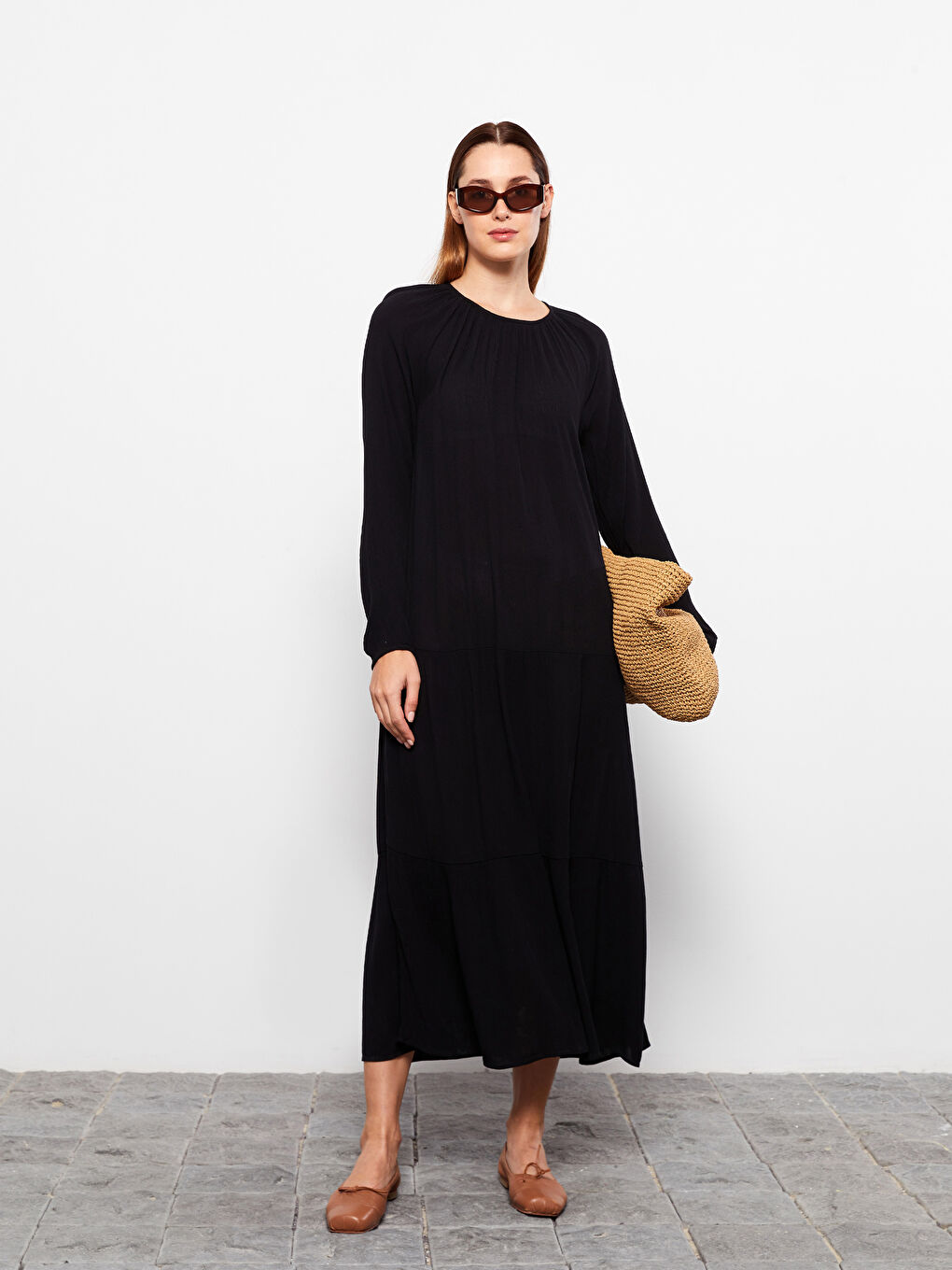 Crew Neck Plain Long Sleeve Women's Dress -S31668Z8-RQL