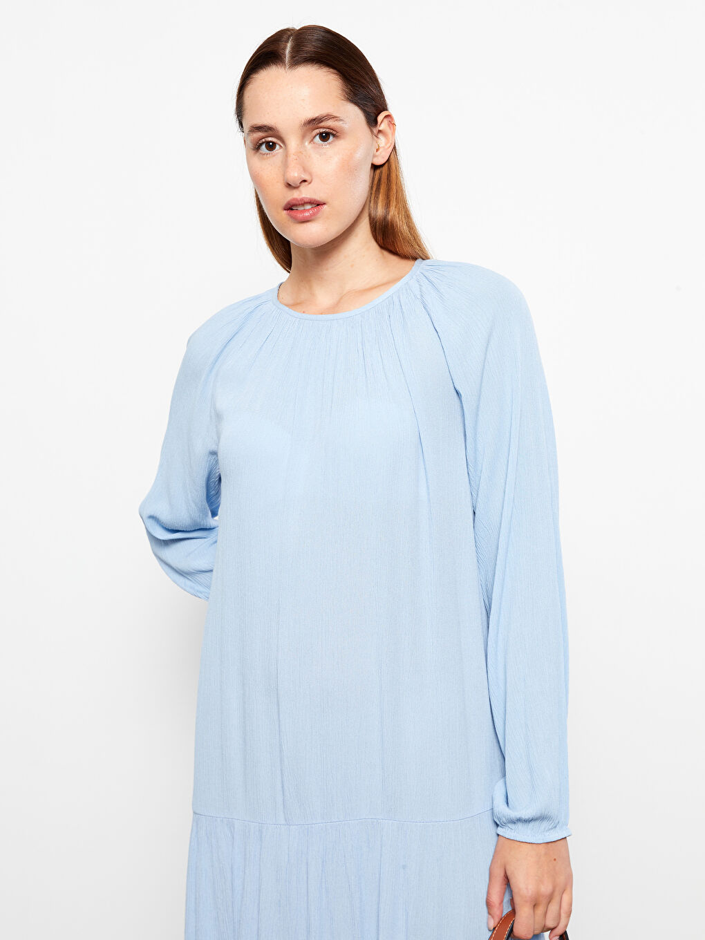 LCW Modest Bisiklet Yaka Düz Uzun Kollu Kadın Elbise -S31668Z8-SUF