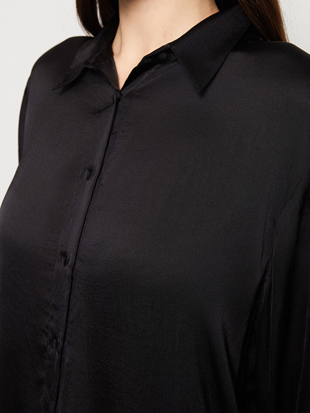 Plain Long Sleeve Satin Women's Shirt Tunic -S31670Z8-RQL