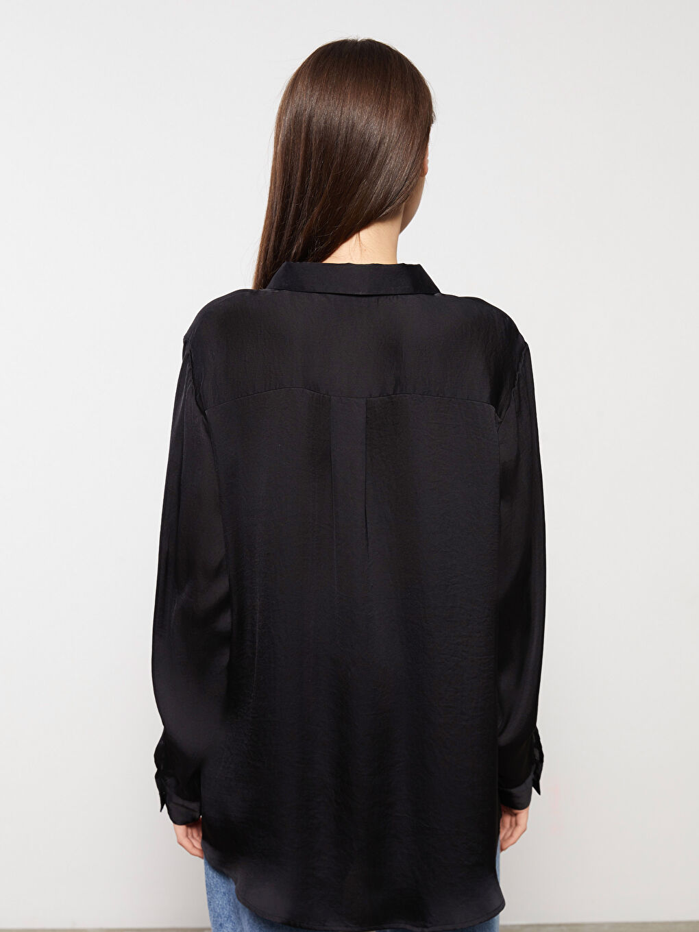 Plain Long Sleeve Satin Women's Shirt Tunic -S31670Z8-RQL