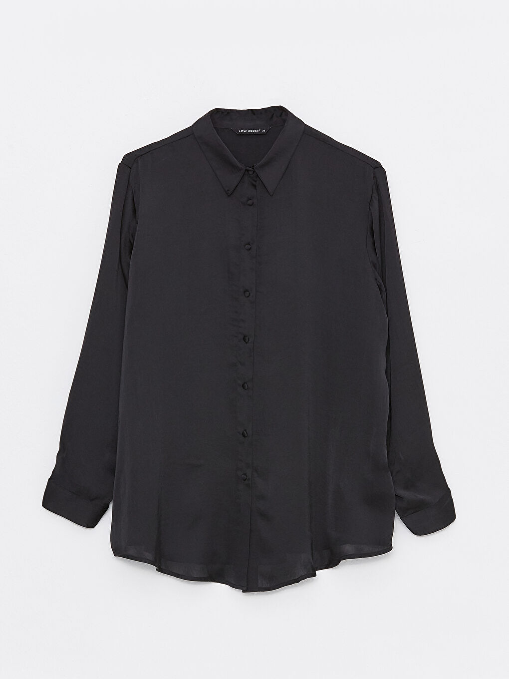Plain Long Sleeve Satin Women's Shirt Tunic -S31670Z8-RQL