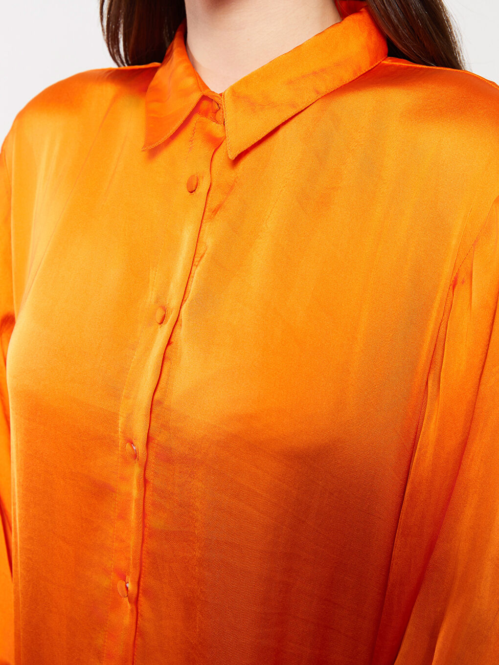 Plain Long Sleeve Satin Women's Shirt Tunic-3