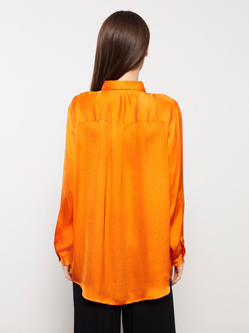 Plain Long Sleeve Satin Women's Shirt Tunic-4