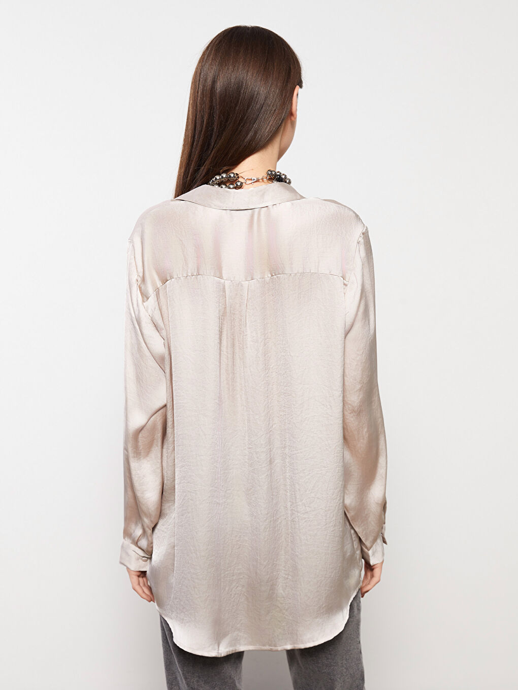 تونيك قميص نسائي ساتان بسيط بكم طويل-4