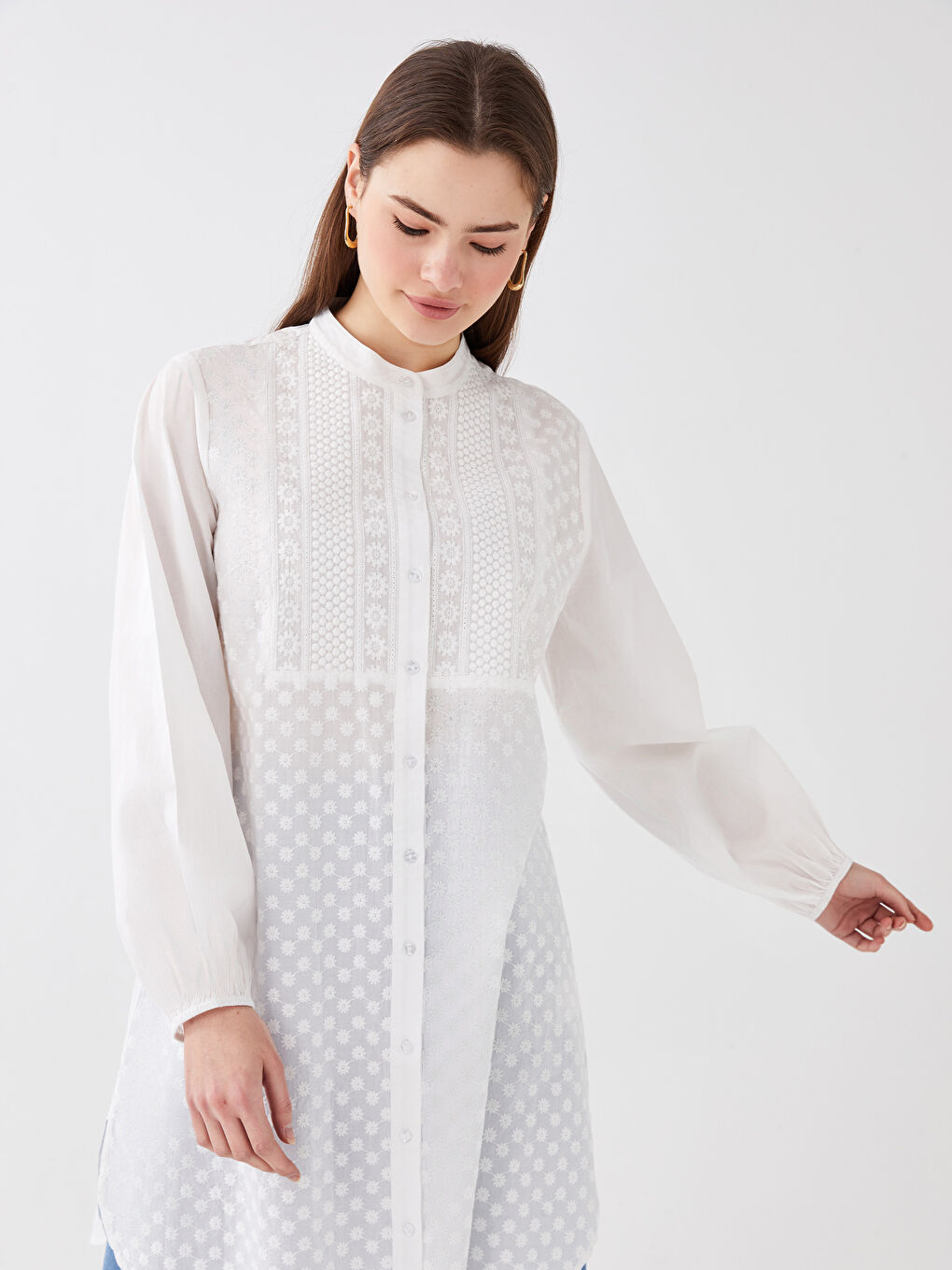 Henley Neckline Embroidered Women's Tunic -S31671Z8-SJT