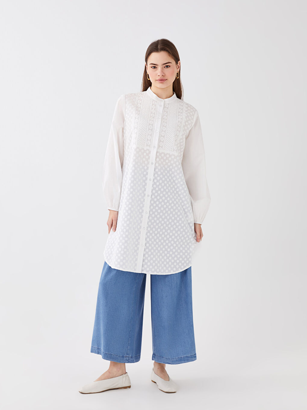 Henley Neckline Embroidered Women's Tunic -S31671Z8-SJT