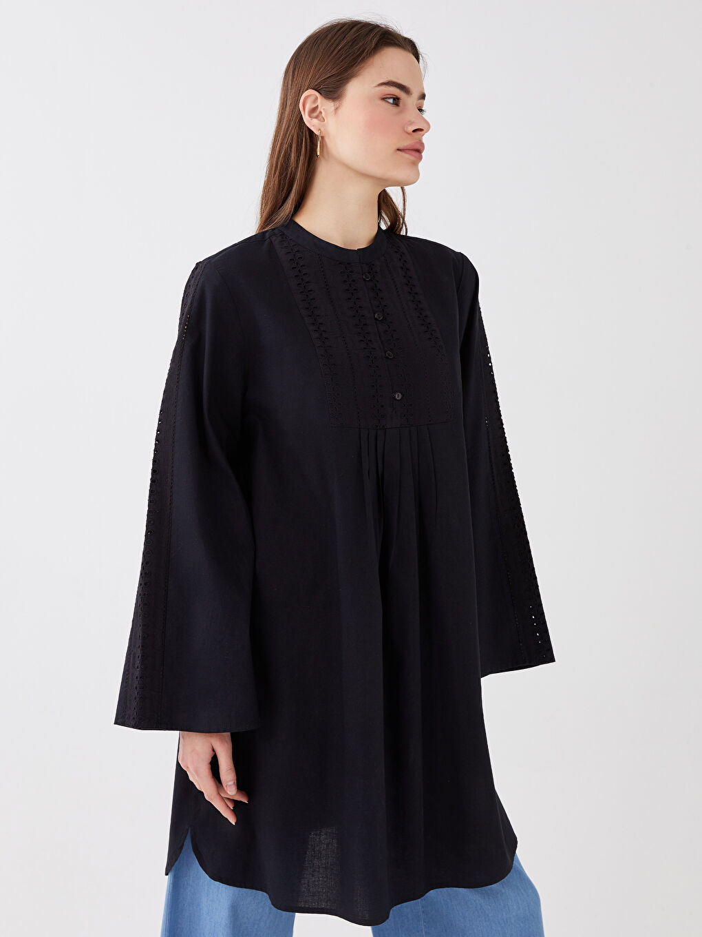 Grandad Collar Embroidered Long Sleeve Women's Tunic -S31672Z8-RQL