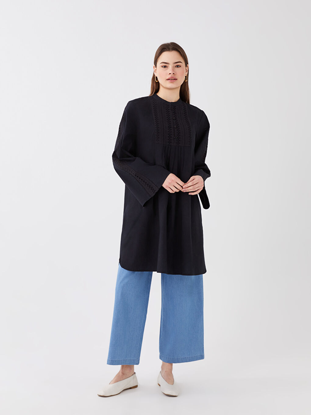 Grandad Collar Embroidered Long Sleeve Women's Tunic -S31672Z8-RQL