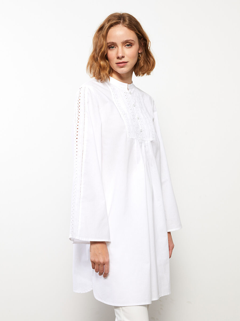 Grandad Collar Embroidered Long Sleeve Women's Tunic-2