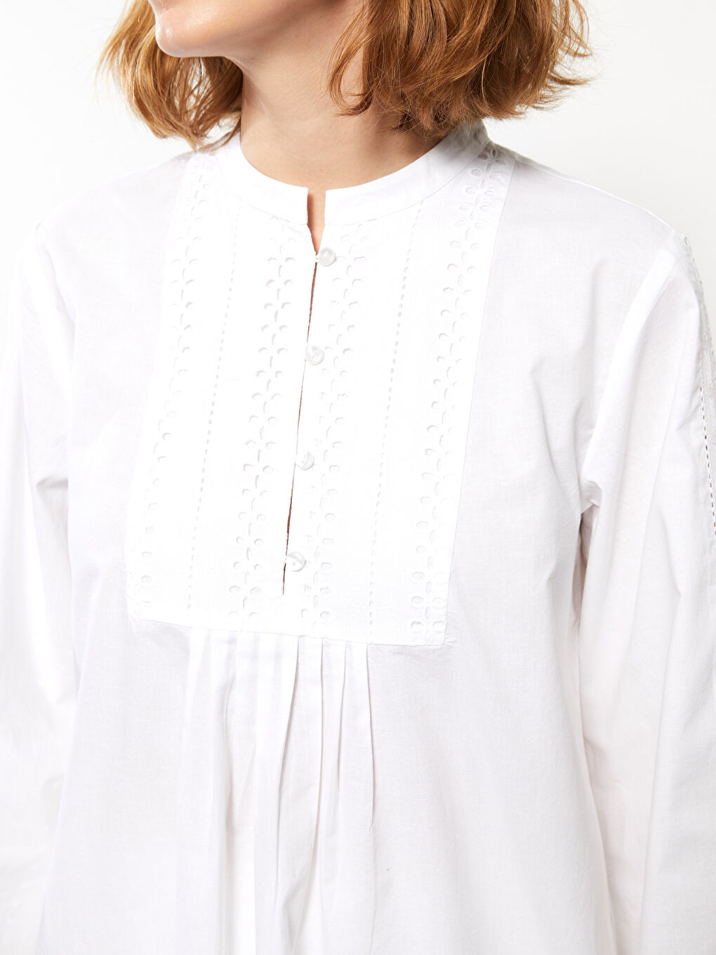 Grandad Collar Embroidered Long Sleeve Women's Tunic-4