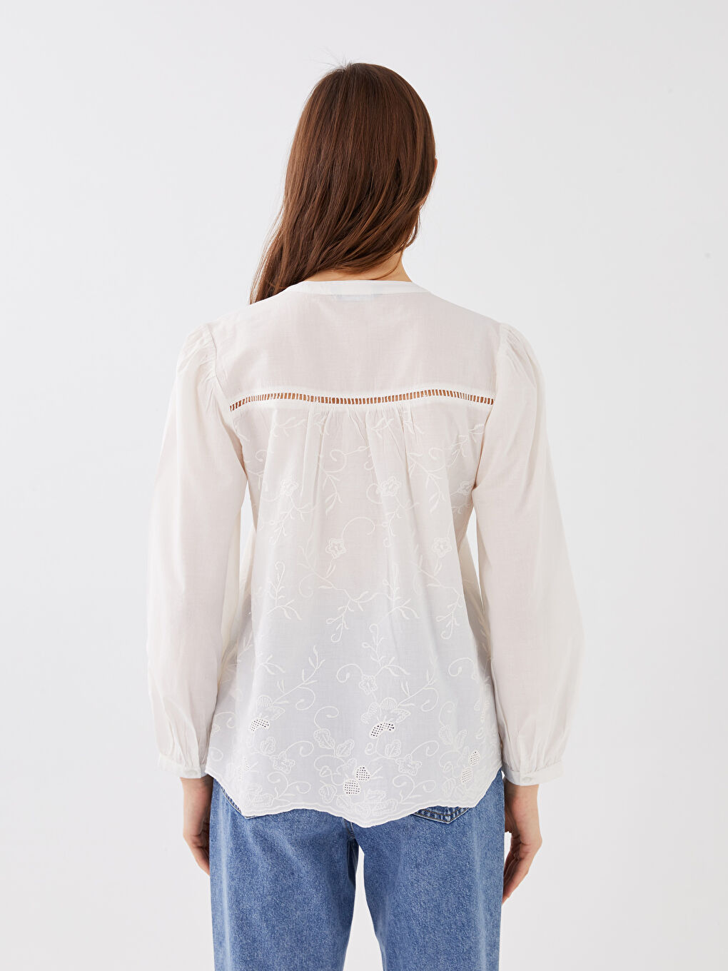 بلوزة ياقة مندرين مطرزة كم طويل للسيدات-4