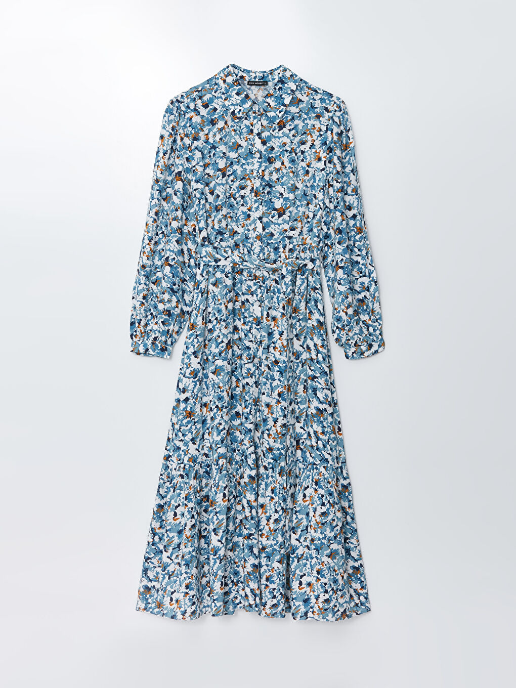 Shirt Neck Patterned Long Sleeve Viscose Women's Dress-5