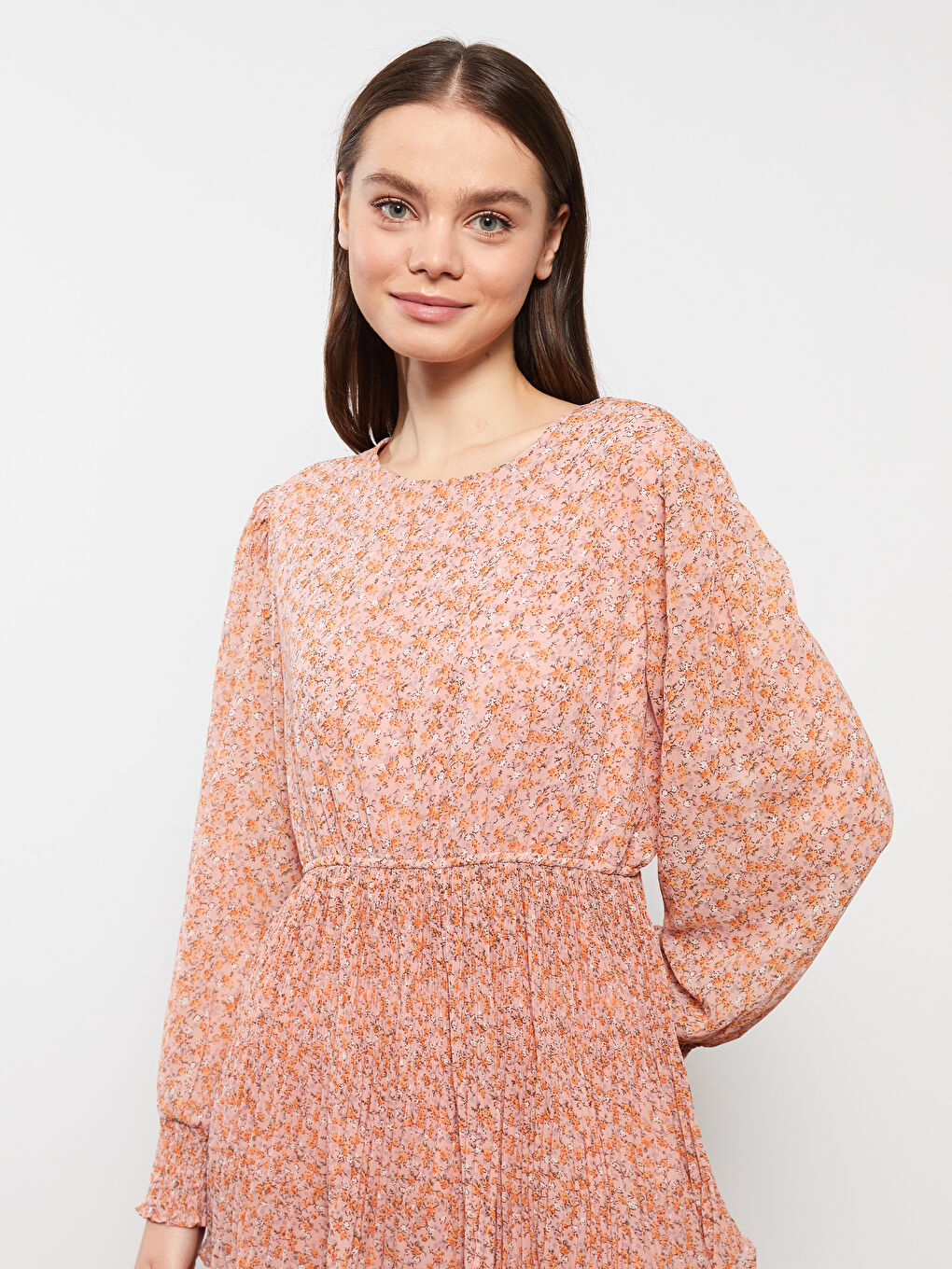 Crew Neck Floral Long Sleeve Women's Dress-1