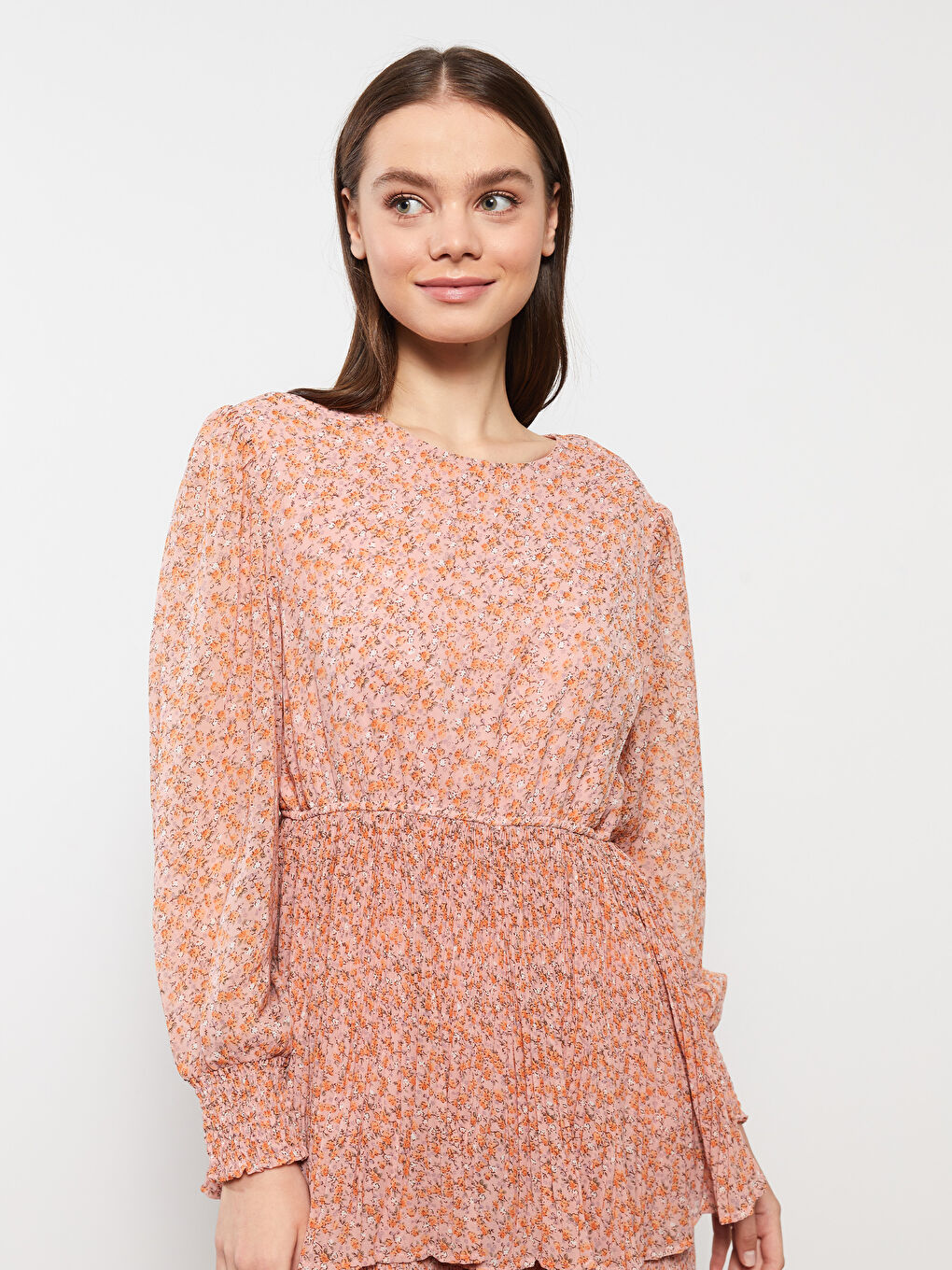 Crew Neck Floral Long Sleeve Women's Dress-2