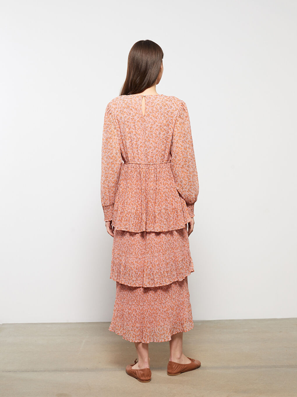 Crew Neck Floral Long Sleeve Women's Dress-4