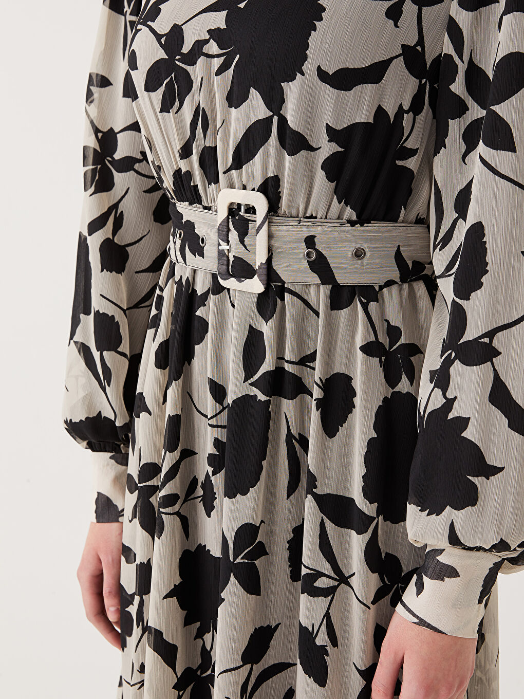 Crew Neck Patterned Long Sleeve Women's Dress -S31690Z8-LQJ