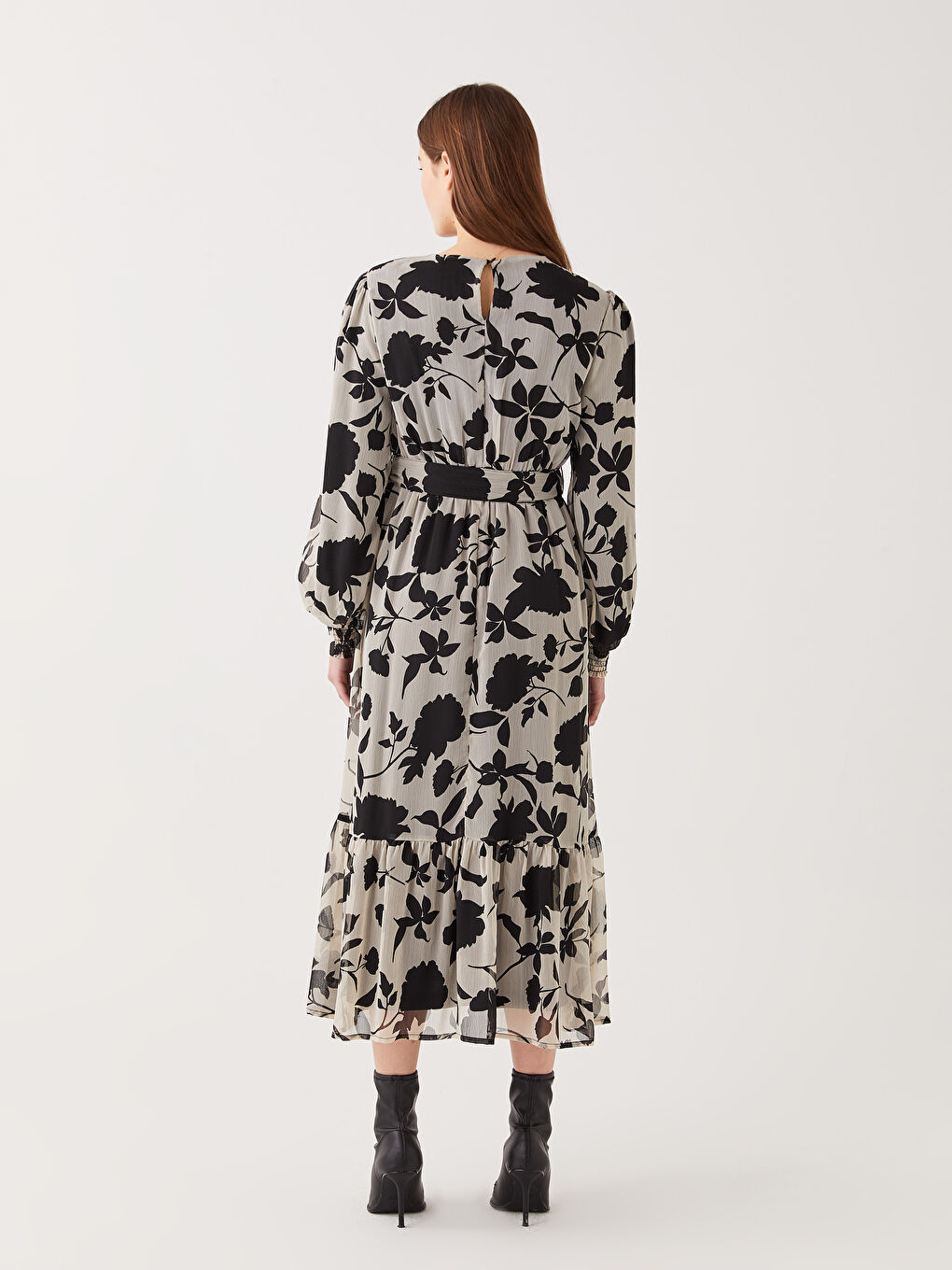 Crew Neck Patterned Long Sleeve Women's Dress -S31690Z8-LQJ