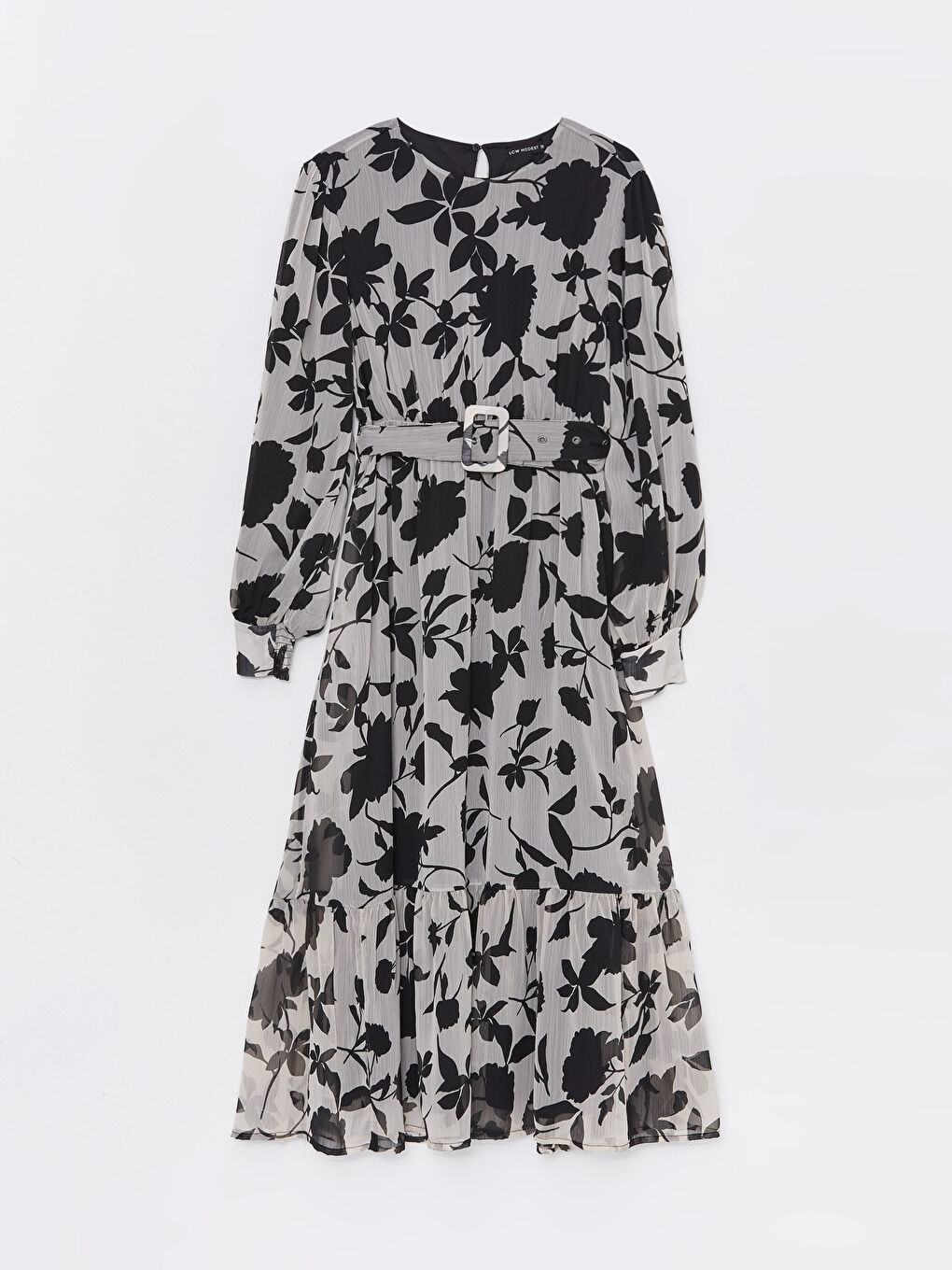 Crew Neck Patterned Long Sleeve Women's Dress -S31690Z8-LQJ