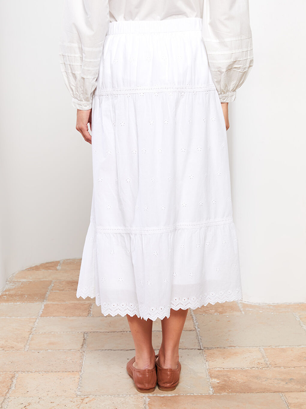 Elastic Waist Embroidered A-Line Poplin Women's Skirt -S31695Z8-SAT