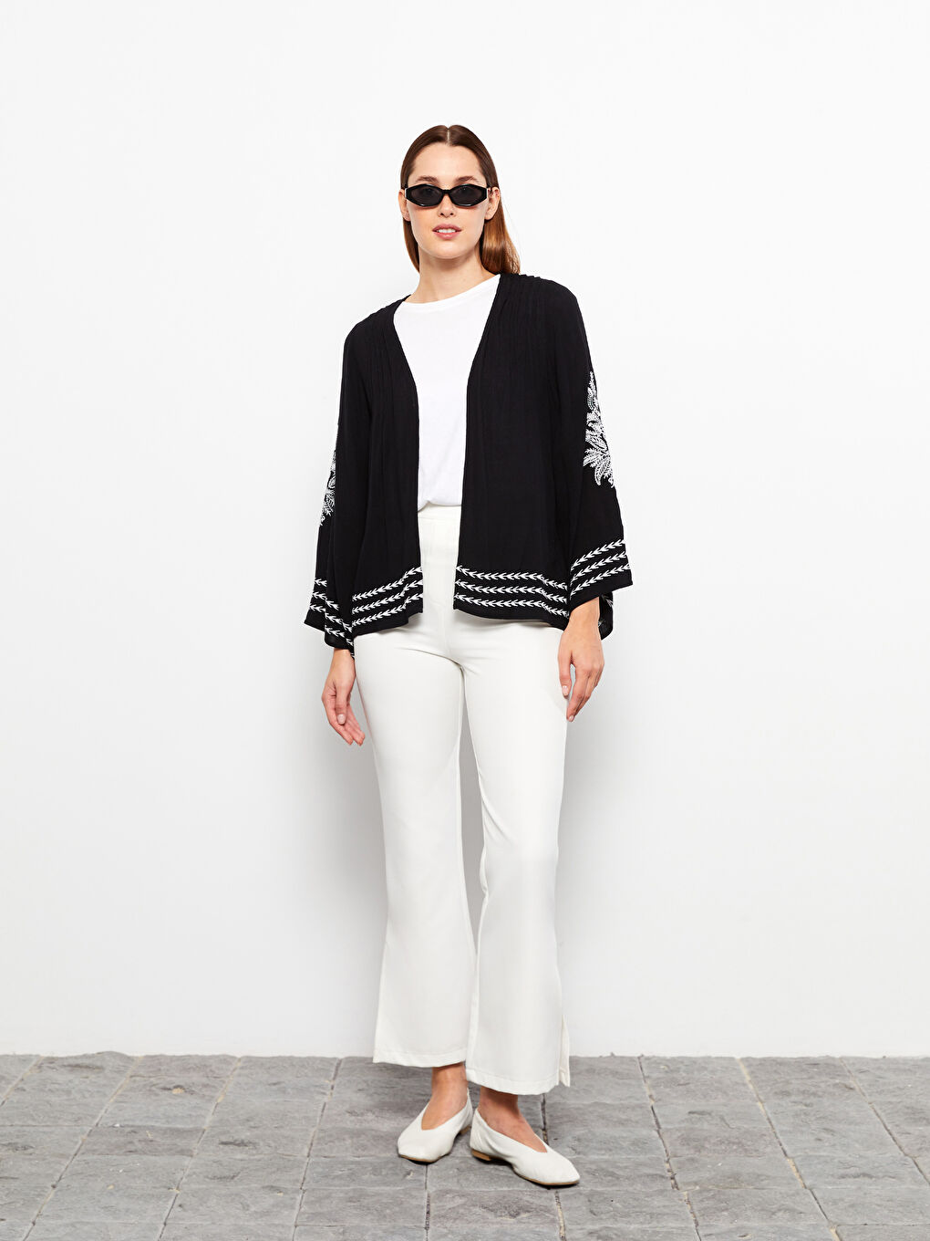 Shawl Collar Embroidered Long Sleeve Oversize Women's Kimono-2