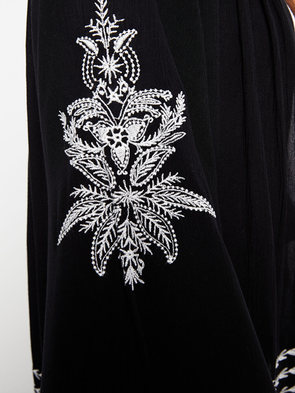 Shawl Collar Embroidered Long Sleeve Oversize Women's Kimono-3