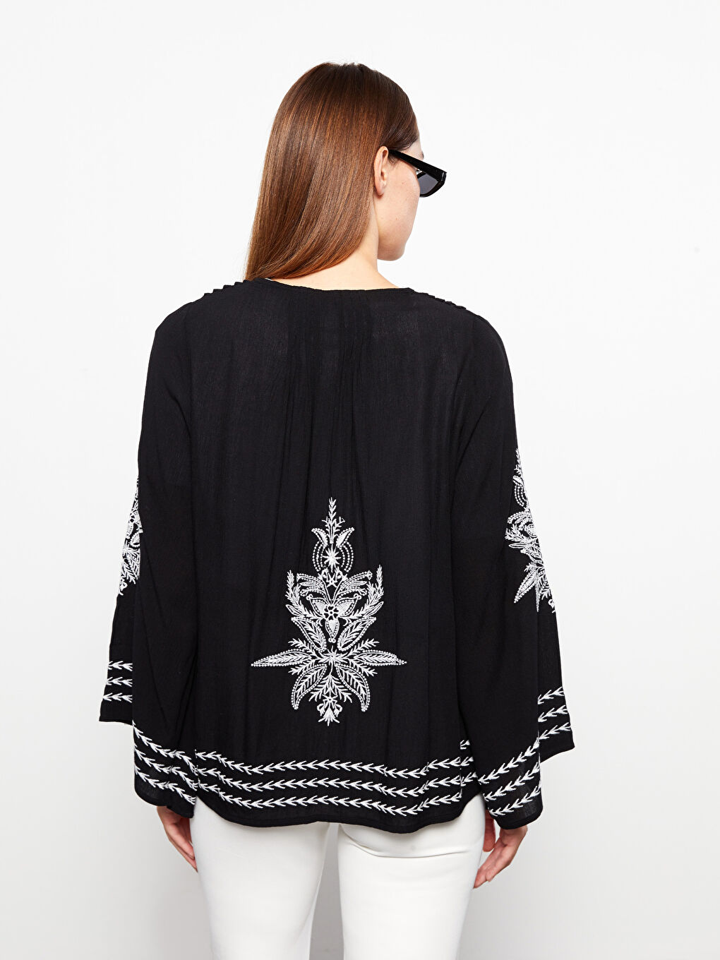 Shawl Collar Embroidered Long Sleeve Oversize Women's Kimono-4