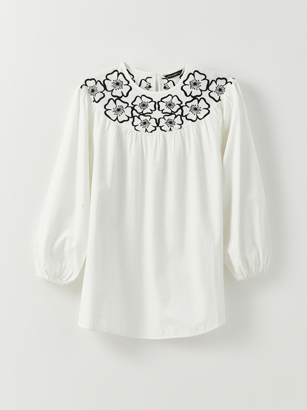 LCW Modest Crew Neck Embroidered Long Sleeve Cotton Women's Tunic -S31697Z8-SJT