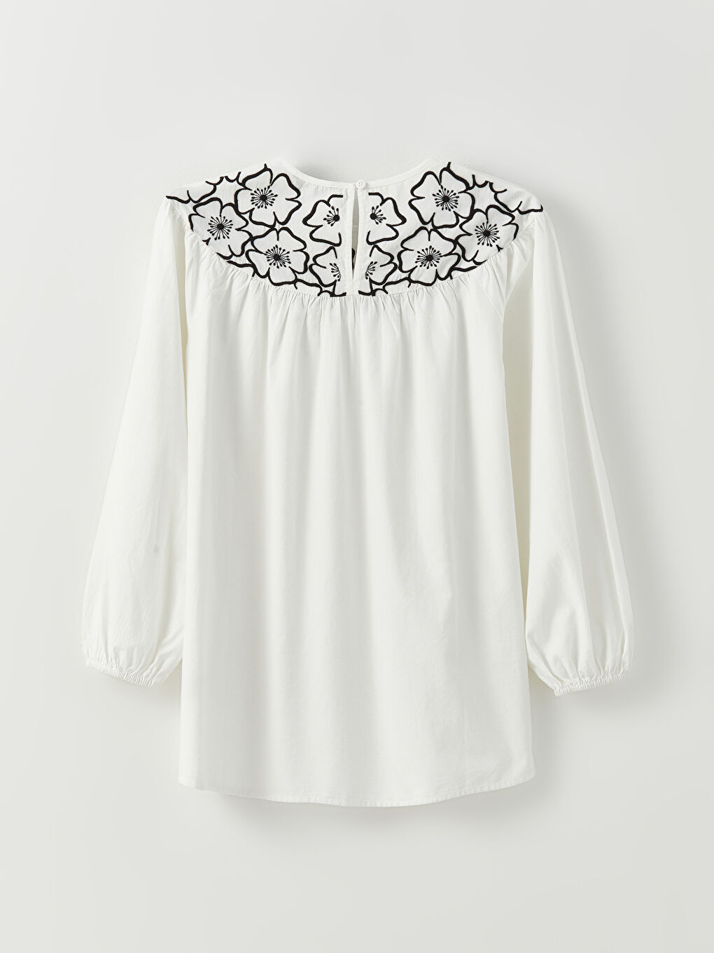 LCW Modest Crew Neck Embroidered Long Sleeve Cotton Women's Tunic -S31697Z8-SJT